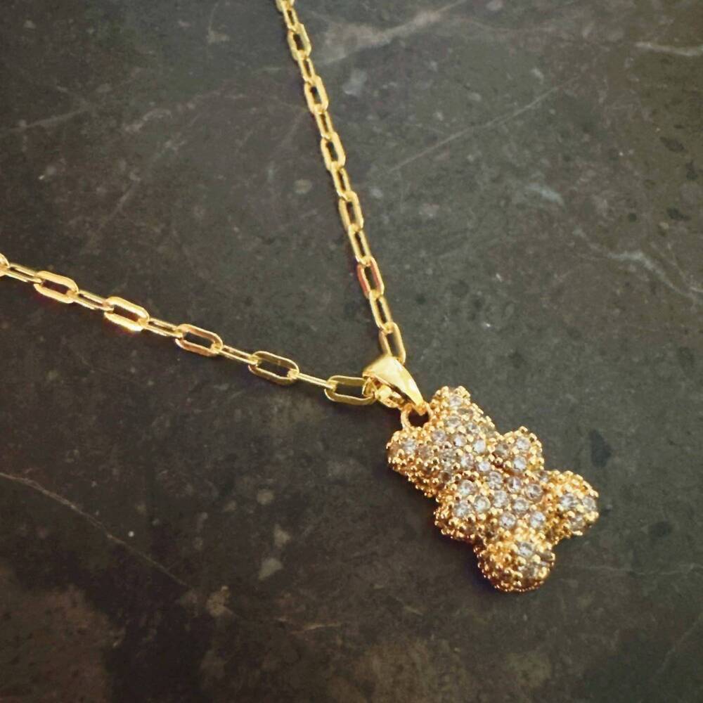 NEW ELLISON+YOUNG women's pavé bling bear pendant necklace in gold